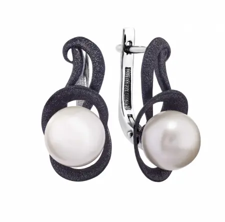 Серебряные серьги с жемчугом и эмалью