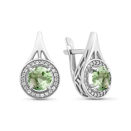Серьги из серебра с празиолитом и фианитами