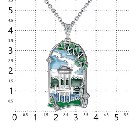 Подвеска из серебра с эмалью «Беседка на озере»