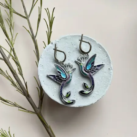 Серьги из серебра «Райская птица» с эмалью