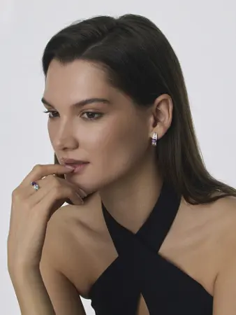 Серьги из серебра с аметистом и фианитами