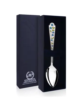 Серебряная чайная ложка «Лето-Василек» с эмалью