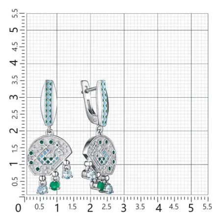 Серьги из серебра с агатом, фианитами и эмалью «Петух»