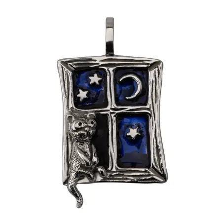 Серебряная подвеска с эмалью «Кошка на окоше»