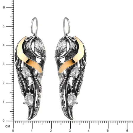 Серьги из серебра с фианитом и золотом
