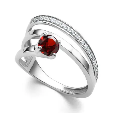 Серебряное кольцо с гранатом и фианитами