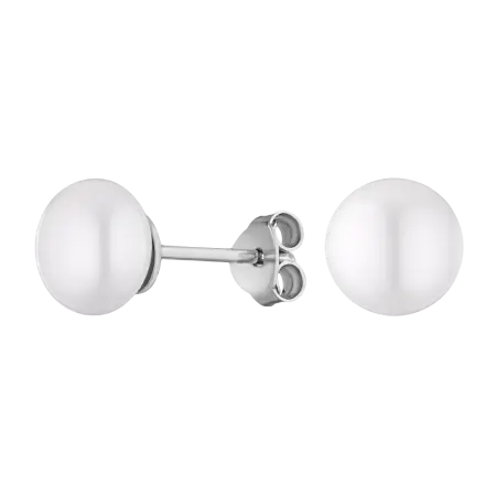 Серьги пуссеты с жемчугом из серебра