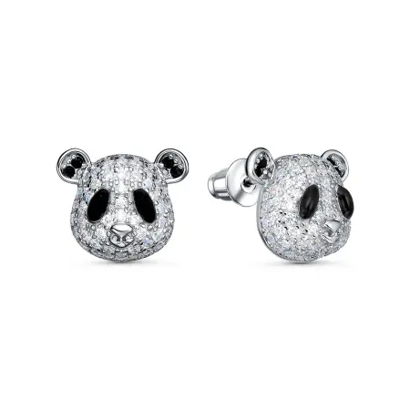 Серьги из серебра 925 пробы с фианитами и эмалью «Панда»