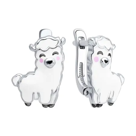 Серьги из серебра с эмалью «Овечка»