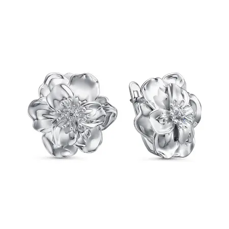 Серьги из серебра с фианитом «Цветок»