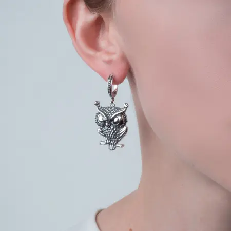 Серебряные серьги «Сплюшка сова»