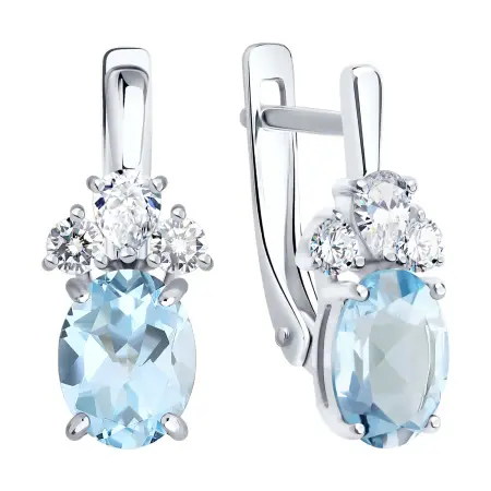 Серьги из серебра с топазами и фианитами