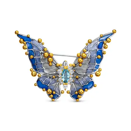 Брошь из серебра с топазами, эмалью в позолоте «Бабочка»