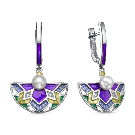 Серьги из серебра с жемчугом и фианитами «Мандала»