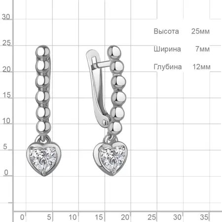 Серебряные серьги с фианитами «Сердце»