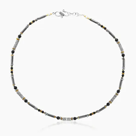 Колье из серебра с камнем черный агат