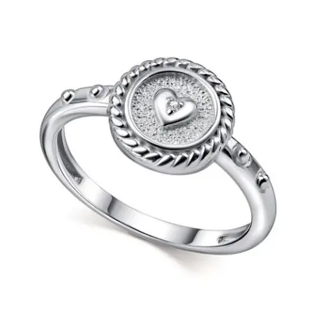 Кольцо из серебра с фианитами «Сердце»
