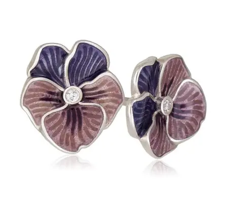 Пусеты из серебра «Анютины глазки» сиреневые