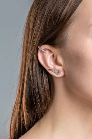 Серебряные серьги клаймберы с фианитами