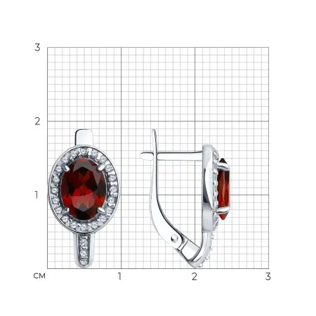Серебряные серьги с гранатом и фианитами