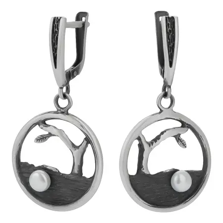 Серебряные серьги с жемчугом «Дерево»