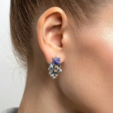 Серьги из серебра с чароитом