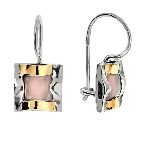 Серьги из серебра с розовым кварцем и золотом