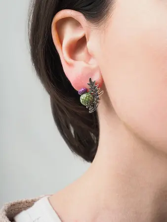 Серьги из серебра «Чертополох» с эмалью