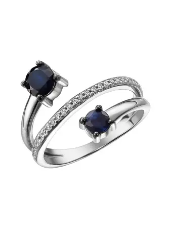 Серебряное кольцо с сапфиром и фианитами