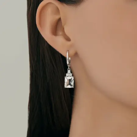 Серьги из серебра с горным хрусталем и фианитами