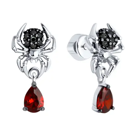 Серьги-пуссеты из серебра с фианитами «Паук»