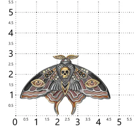 Серебряная брошь с фианитами и эмалью «Бражник мотылек»