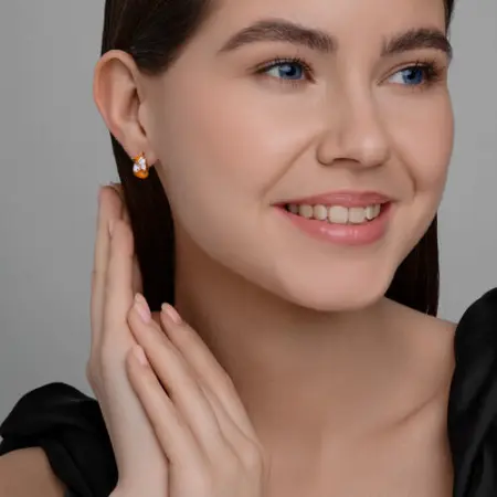 Детские серебряные серьги с эмалью «Лисичка»