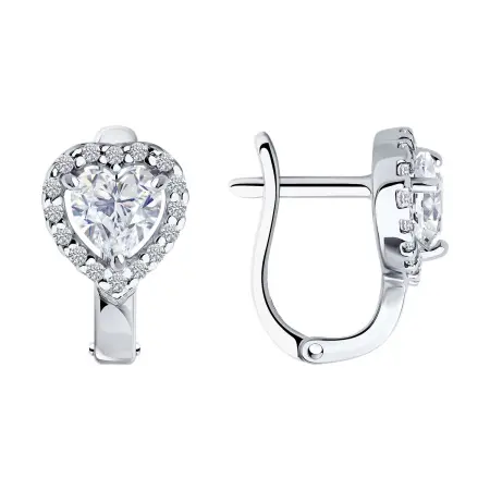 Серьги из серебра с фианитами «Сердце»