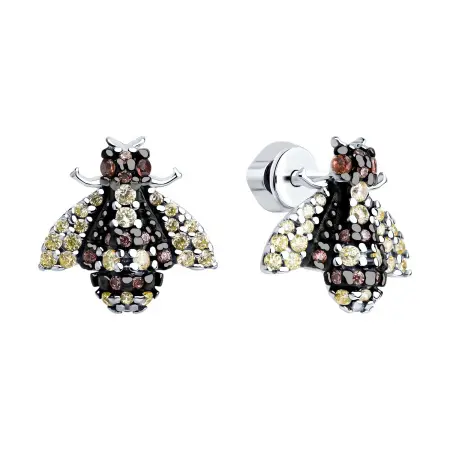Серебряныесерьги-пусеты с фианитами «Пчела»