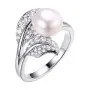 Кольцо из серебра с жемчугом и фианитами «Листок»