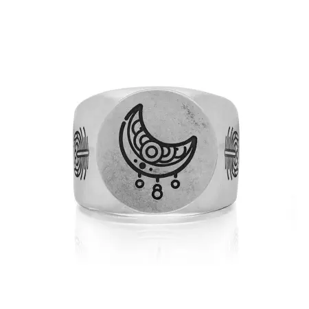 Серебряное кольцо-печатка «Луна»
