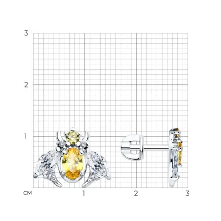 Серьги из серебра с фианитами «Пчела»