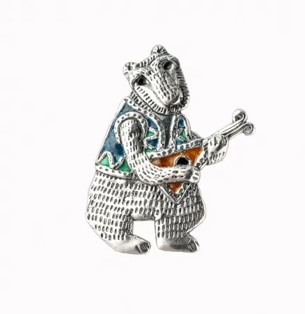 Серебряная брошь «Медведь» с эмалью