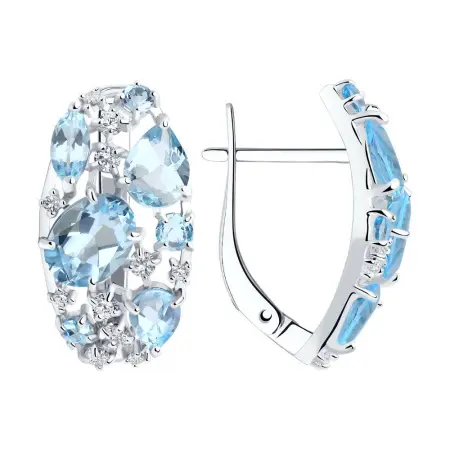 Серьги из серебра с топазами и фианитами