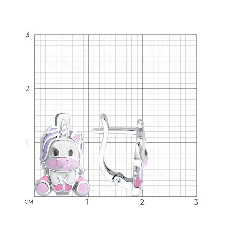 Серебряные серьги с эмалью «Единорог»