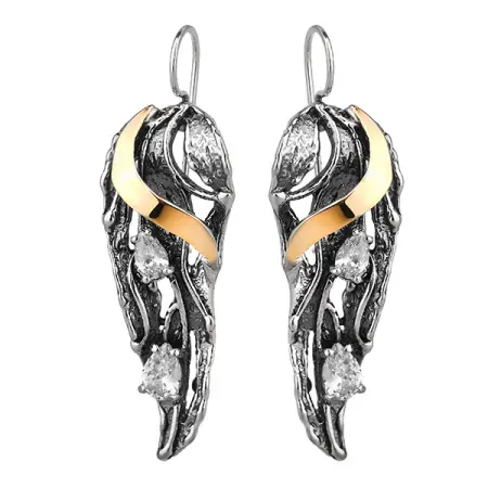 Серьги из серебра с фианитом и золотом