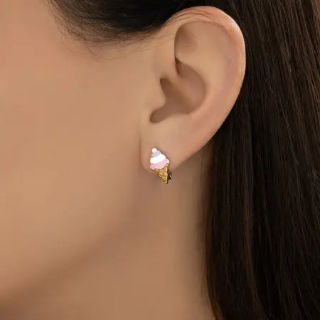 Серьги из золочёного серебра с эмалью «Мороженое»