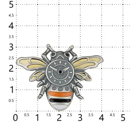 Серебряная брошь с эмалью и фианитами «Шмель с часами»