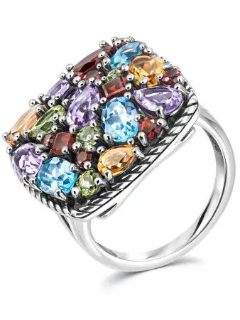 Серебряное кольцо с топазом, аметистом и гранатом