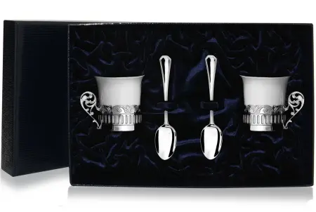 2 серебряные кофейные чашки «Богема» с ложками