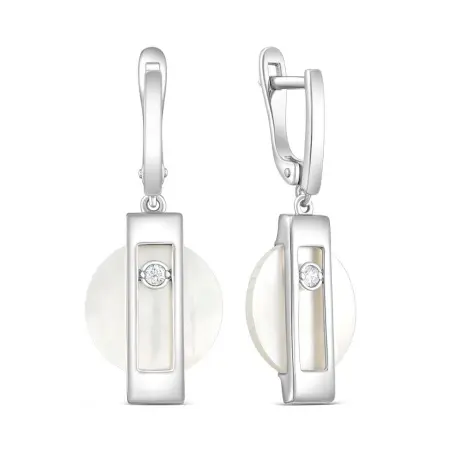 Серьги из серебра с перламутром и фианитами