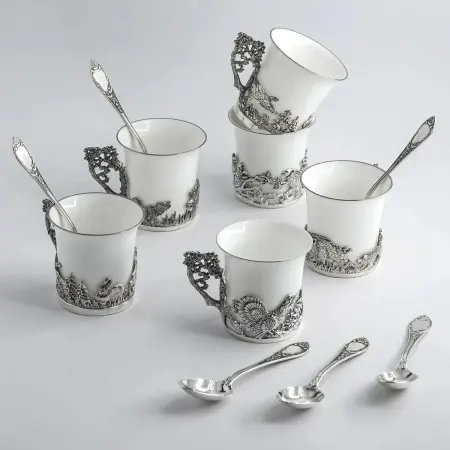 Набор «Охота» 6 кофейных чашек и ложек