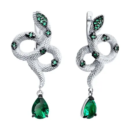 Серебряные серьги с фианитами «Змея»