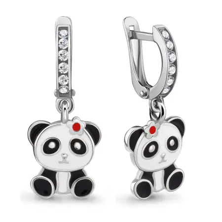 Серебряные серьги с эмалью «Панда»